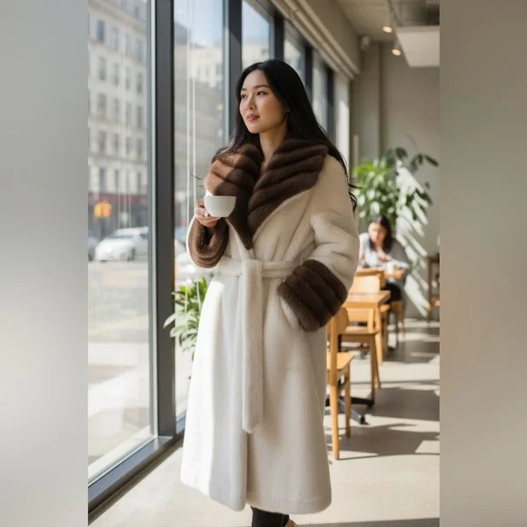 NEW Mink Fur Long Over Coat Warm Super Soft Women’s Coat Size Medium